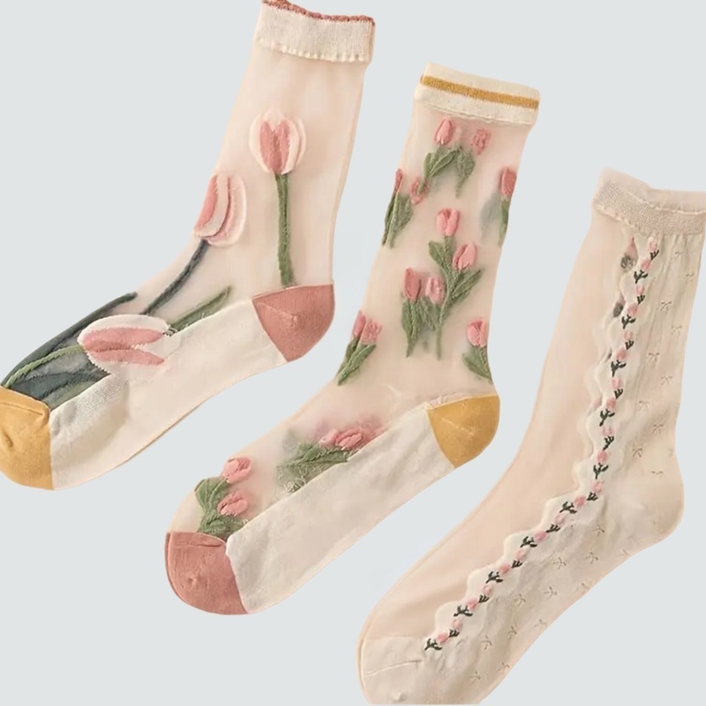 Floral Sheer Socks Set